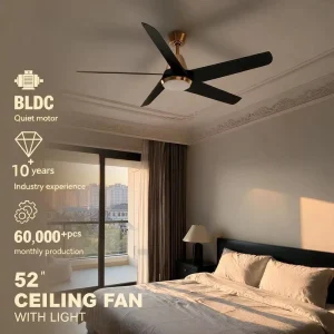 LED Ceiling Fan Modern Living Room DC Motor Factory 5 ABS Blades 6 Speeds Remote Control with LED Light