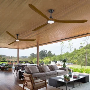 LED Ceiling Fan Rustic High Quality 3 Wooden Blades BLDC 6 Speed Large Airflow Remote Control Ceiling Fan with Lights