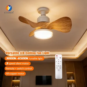 LED Ceiling Fan with Light, 3 Speed Remote Control, Decorative Ceiling Light Fan