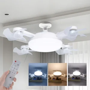 LED Creative E27 Electric Drone Fan Light Dormitory Silent Strong Wind Dimming Remote Control Integrated Motor Ceiling Fan Light