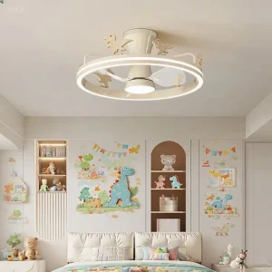LED Cute Little Dinosaur Ceiling Fan Light Modern Iron Dimmable Remote Control 6 Speed Bedroom Bathroom