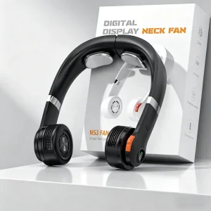 LED Display Neck Fan Surround Air Circulation Ultra Low Noise Lightweight Small Portable USB Fan for Travel Work