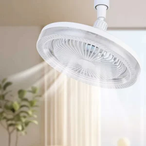 LED E27 Fan Light Lamp Integrated Remote Control Fan Crystal PC Face Mask Bulb 50W Tri Color 3 Speed Adjustable Rotate E27 Joint