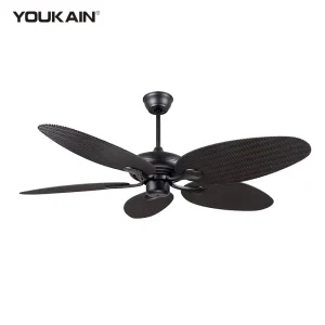 LED Electric Ceiling Fan Wicker Design Remote Control 6 Speed AC DC Motor for Residential Living Room Resort Decor for Hotels