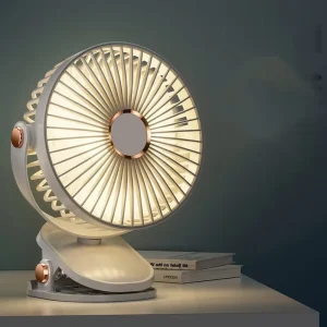 LED Light USB Rechargeable Clip Fan with 5 Speed Battery USB Desktop Fan Multi Function Night Light Cooling Fan