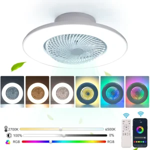 LED Smart Ceiling Fan with Light APP and Remote Control RGB Backlight Dimmable CCT 6 Speeds 22in EU Stock Fast Shipping