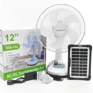 LM 812 Rechargeable DC AC Solar Fan 12 Inch Plastic with LED Night Light for Car & Outdoor Use