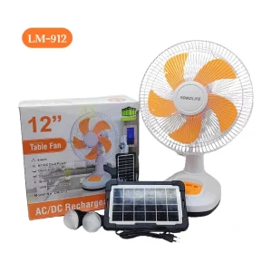 LM 912 Desk Solar Fan AC DC Operation 12 Inch Rechargeable Lithium Battery Two LED Bulbs LED Night Light