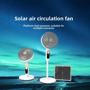 LOXENY 30W Solar Powered Fan 14 Inch Standing Oscillating Floor Fan IP65 Waterproof Outdoor Camping Rechargeable DC 12V OEM