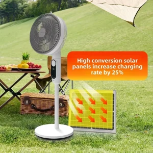 LOXENY Solar powered 30W 14 inch Fan Air Circulator Electric Table Floor Dual Use Standing Oscillating Floor Fan Energy Saving
