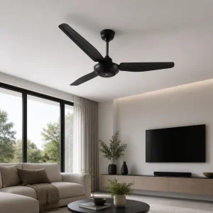 Large 60″ Electric Residential Commercial Ceiling Fan 3 Steel Blades Remote Control App Controlled High Airflow Powder Coated