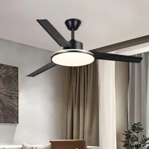Large Air Volume Industrial Ceiling Fan Light with Remote Control LED Metal Construction for Living Rooms