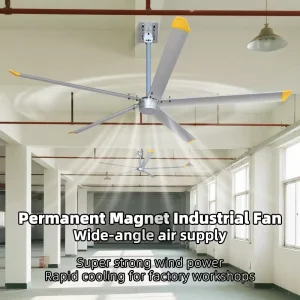 Large Airflow Energy Saving Industrial Fan Low Noise PMSM Motor 1.5kW Warehouse Factory HVLS Industrial Ceiling Fan