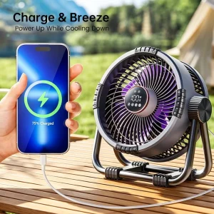 Large Capacity Battery Outdoor Fan 18m/s Super Wind Mini Portable Fan with Remote Speed Control Long Lasting Runtime