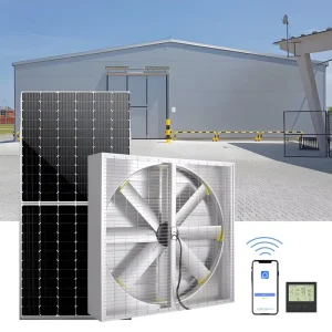 Large Poultry Farm Exhaust Fan with Solar Panel Axial Flow Fan Chicken House Solar Industrial Wall Ventilation Cooling DC Fan