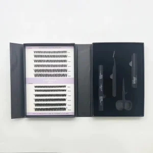 Lashes Cluster Kit Custom Logo DIY Premade Fan Eyelashes Clusters Eyelash Kit Bond & Seal Glue Remover and Tweezer