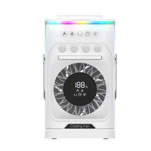 Light Cool Mist Spray Fan Four-Speed RGB Light Remote Control Portable Rechargeable Stand Cooling Fan Car RV Outdoor Household