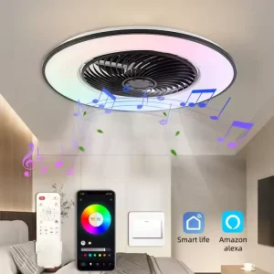 Living Room Chandelier Ceiling Fan with Light Home Tuya Wifi Music Voice Remote Control RGB Ceiling Fans with Lights