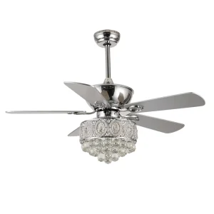 Living Room Decoration 52 Inch Metal Chrome Designer Chandelier Ceiling Fan Led Crystal Ceiling Fans With Light