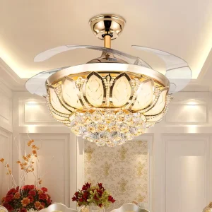 Loft Style Remote Control Led Modern Luxury Crystal Chandelier Ceiling Fan With Led Lights for Living Room