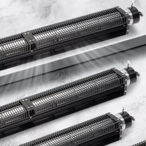 Long Over 1 Meter Horizontal Crossflow Throughflow Drum Type Air Curtain Unit 50mm DC24V ODM OEM Aluminum Blade Fan Coil Heater
