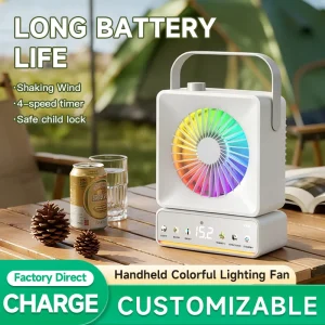 Low Noise 6000mAh Rechargeable USB Portable Humidifying Fan with Night Light for Home