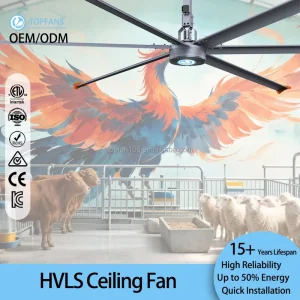 Low Noise HVLS Ceiling Fan 8ft High Efficiency PMSM Motor Ventilation Decorative Industrial Style Basketball Padel Court Topfans