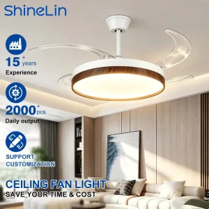 Low Noise Modern Simplicity Decor Indoor Living Room 42 Inch ABS 4 Blades Retractable Invisible Led Ceiling Fan Light