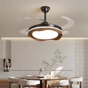 Low Noise Modern Walnut App or Remote Control Home Bedroom Living Room Smart Led Ceiling Fan With Light
