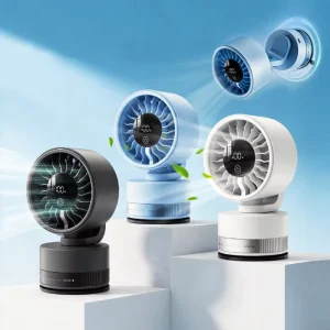 Low Noise Portable Led Display Table Fan Rechargeable With Suction Cup 4000mah Battery Compact USB Cooling Mini Desk Fan