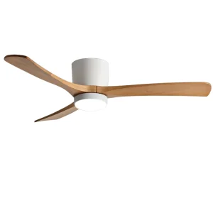Low Profile Flush Mounted 48 Inch 52 Inch Solid Wood Blades Remote Control Led Ceiling Fan With Light