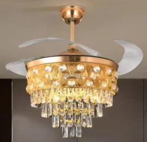 Luxury Chandelier LED Chrome Crystal Invisible Remote Control Ceiling Fans Light Modern Bedroom for Dinning Room Living Room