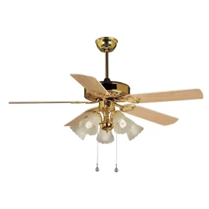 Luxury Classic Antique Gold Chandelier Ceiling Fan Light Bulb Retro 52 Inch Plywood Living Room Ceiling Fan with Lights
