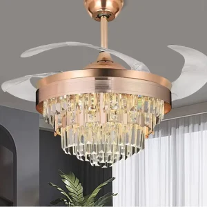 Luxury Decorative Ceiling Fan with LED Light Retractable Low Profile Motor ABS Lamp Body Remote Control Switch