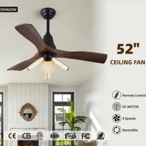 Luxury Modern 3 Blades Ceiling Fan with LED Light 6 Speed Silent DC Motor and Remote Control for Living Room Bedroom