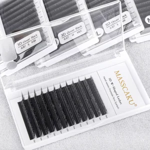 MASSCAKU LU(M) L C D Curl YY 3D 4D 5D W Shape Eyelash Extensions Brown 3D Clover Lashes Bloom Auto Flower Premade Fan Cilios