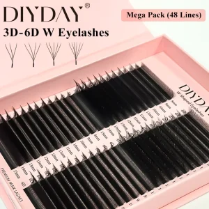 MEGA 6D W Shape Eyelash Extensions Large Tray W Premade Fans Eyelashes