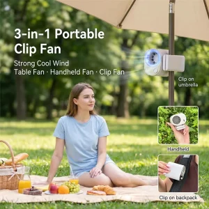 Manufacture OEM / ODM Rechargeable Wearable Clip Waist Fan with 3-speed Settings Outdoor Use