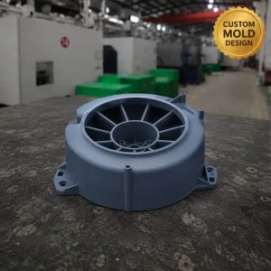 Matte Blue Grey Circular Plastic Fan Motor Housing OEM Injection Mold Radial Spokes Mounting Flange Industrial Cooling Parts