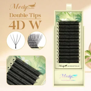 Medylashes Custom Black Double Yy Luxury Natural Handmade Eyelash Extensions 3D 4D 5D Volume 0.07D 10Mm Fan W-Shaped Premades
