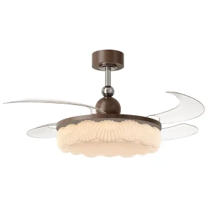 Middle Ancient Iron Bedroom Fan Light with Remote Control and Dimmer Invisible Hanging Chandelier for New Restaurant