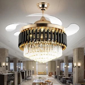 Middle Lamp Size Round Retractable Crystal LED Ceiling Fan