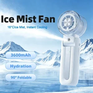 Mini 3600mAh Spray Water Mist Fans 5 Levels Adjustable LED Display Portable Handheld Ice Cooling Fan with Cold Compress Function