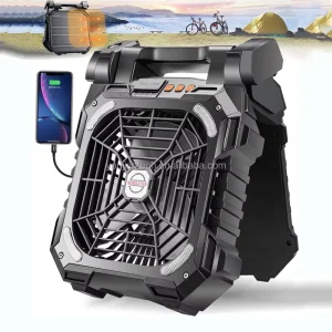 Mini 8 Inch Portable Solar Rechargeable Camping Fan With Light and Charger Can Be Foldable for Outing Traveling Fishing Hiking