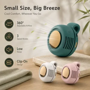 Mini Bladeless Quiet Hanging Fan USB Rechargeable Portable Cooling with Multi Angle Adjustment for Summer Outdoor Activities