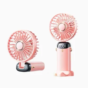 Mini Cooling Fan Rechargeable Battery Plastic USB Handheld Digital Display Folding Fan for Outdoor