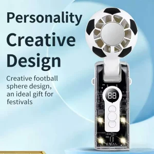 Mini Football Foldable Handheld Fan with Type C Charging LED Flashlight 3600mAh Battery for Outdoor Car Hotel & RV Use