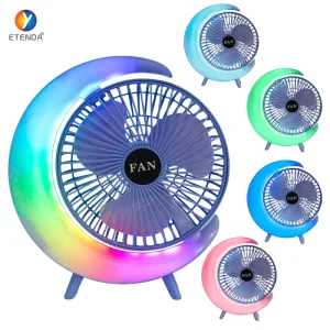 Mini Portable Colorful moon fan Desktop rainbow Light Small Smart Adjustable Quiet for Home Office Dormitory Fan