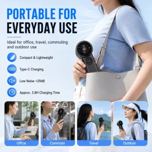 Mini Portable Cooling Fan Handheld Fan with High Speed Motor LED Digital Display for Summer Outdoor Activities