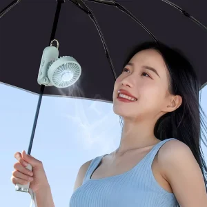 Mini Portable Handheld Fan Rechargeable 2000mAh Low Noise Clip On Design Foldable Button Control for Car Outdoor Use